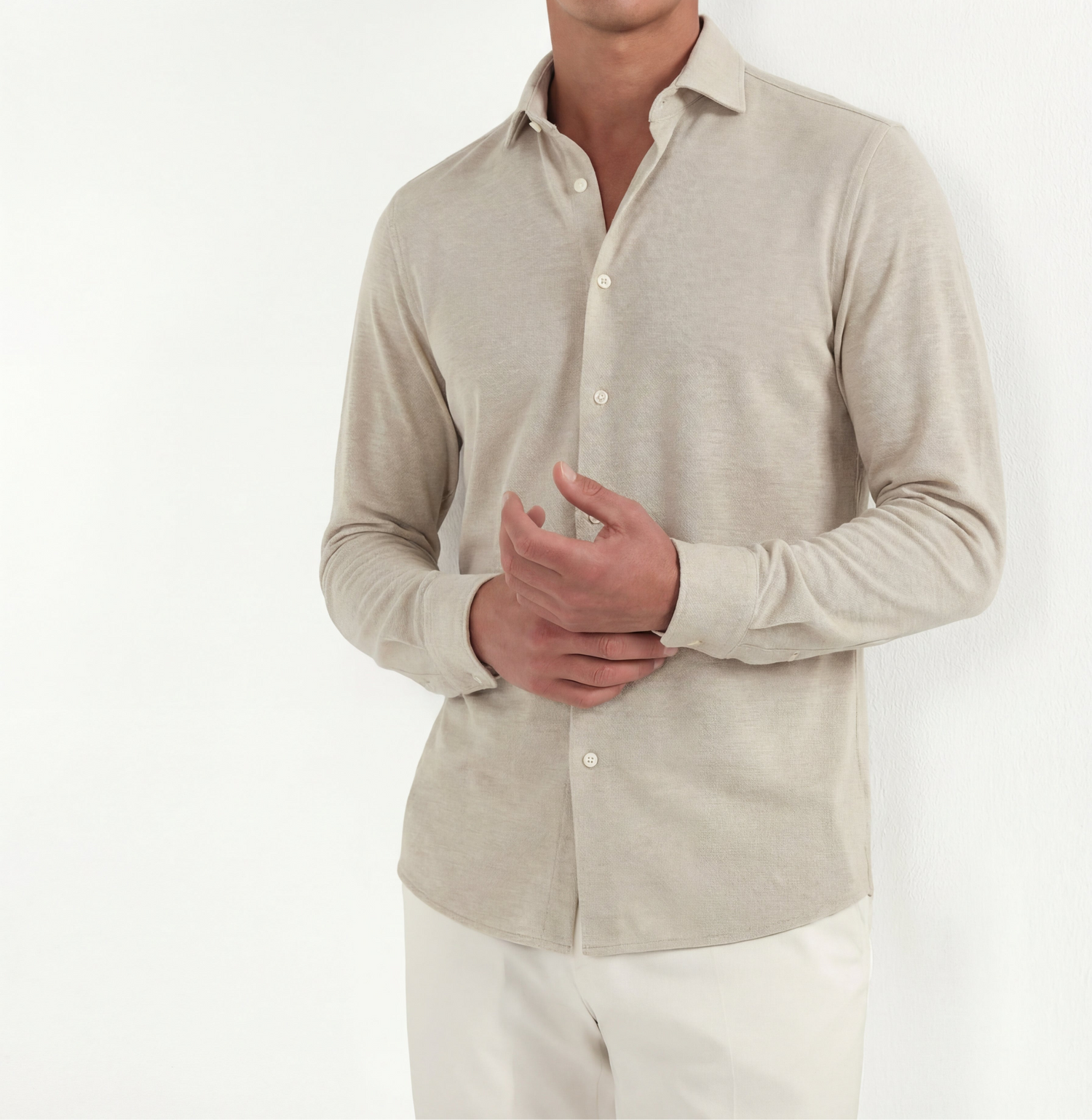 Pini Parma men made in italy beige jersey merino shirt casual