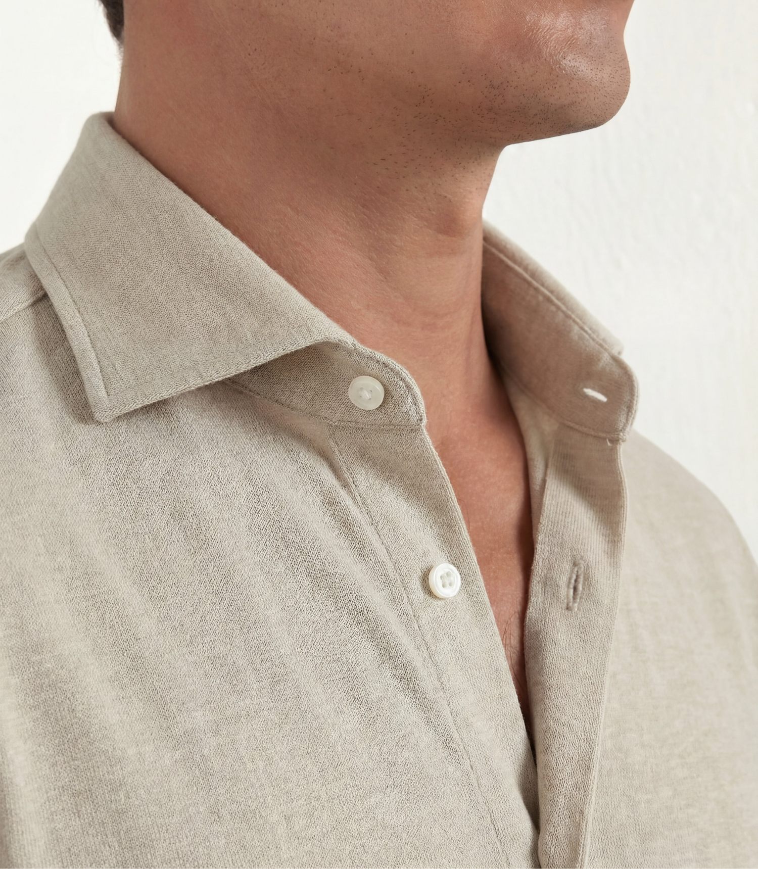 Pini Parma men made in italy beige jersey merino shirt casual