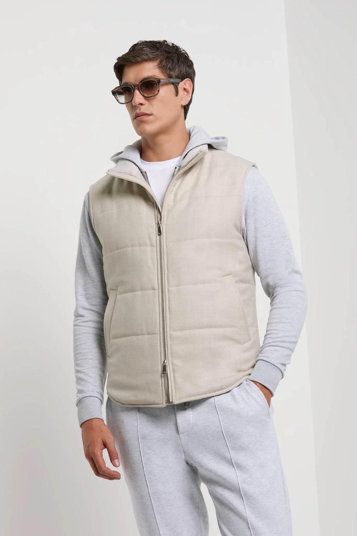 Men Pini Parma Made in Italy wool cashemere beige padded vest