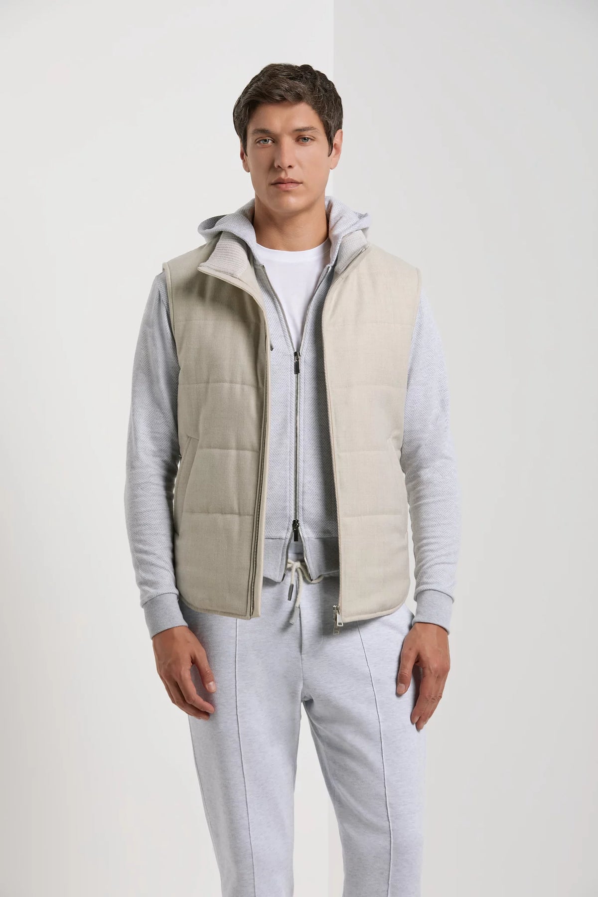 Men Pini Parma Made in Italy wool cashemere beige padded vest