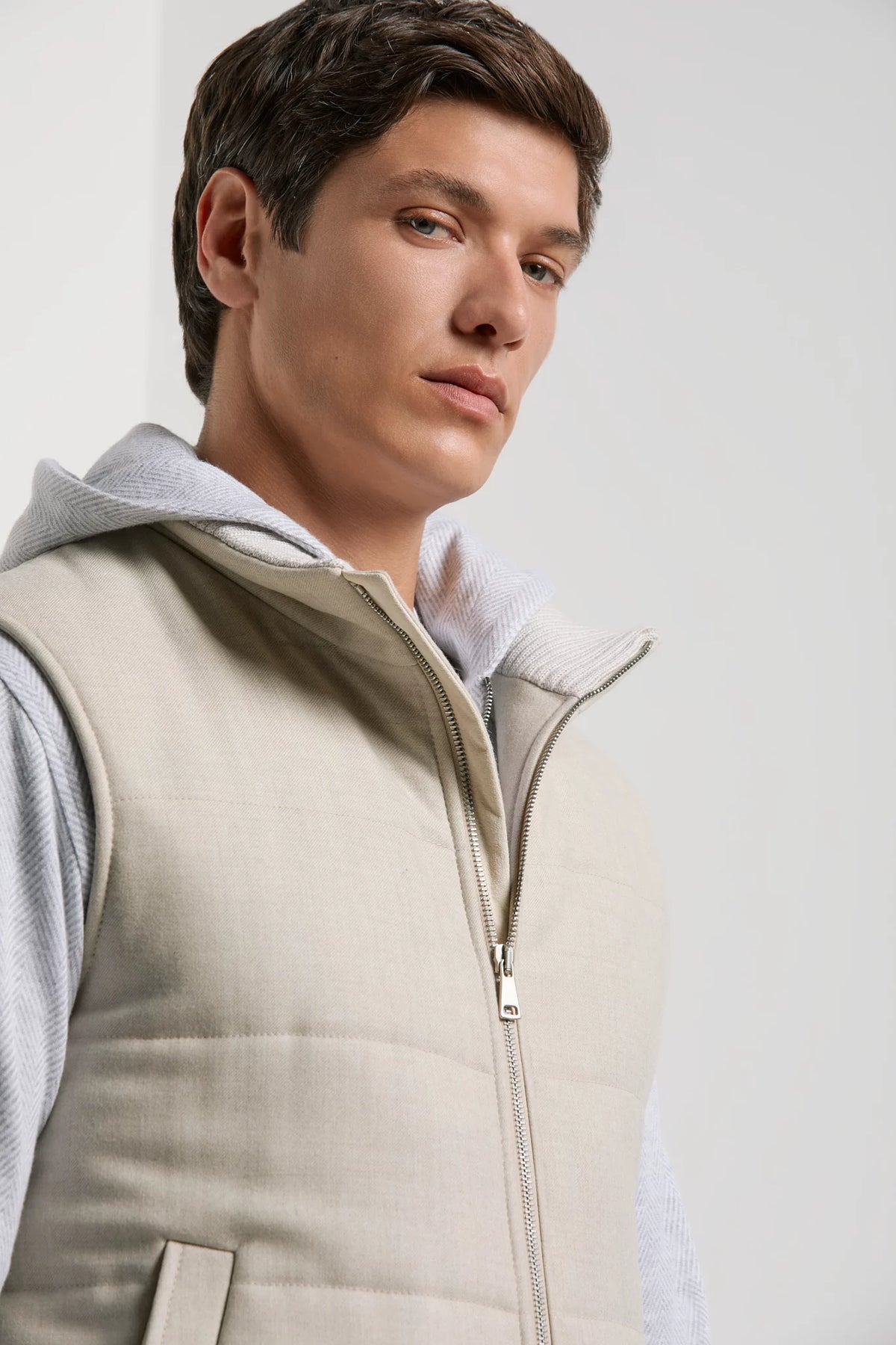 Men Pini Parma Made in Italy wool cashemere beige padded vest
