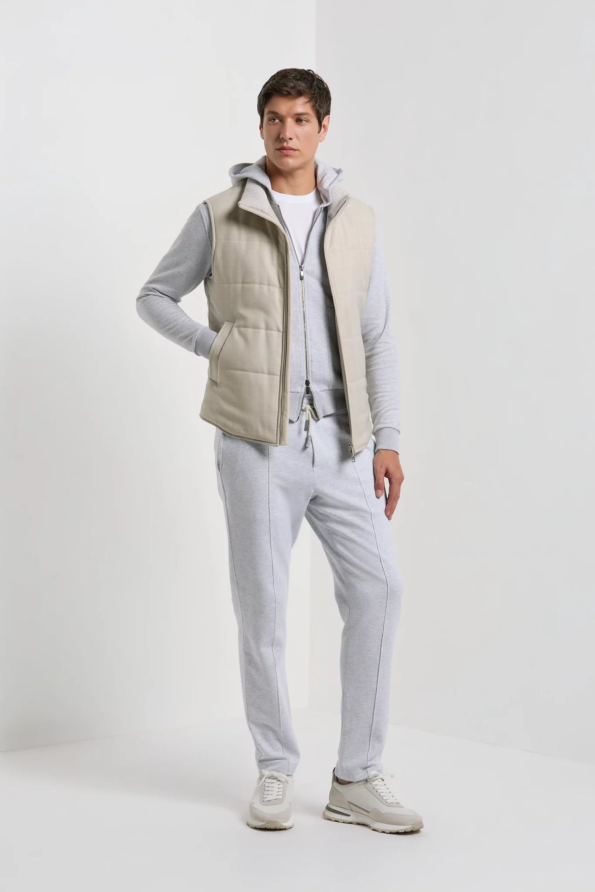 Men Pini Parma Made in Italy wool cashemere beige padded vest