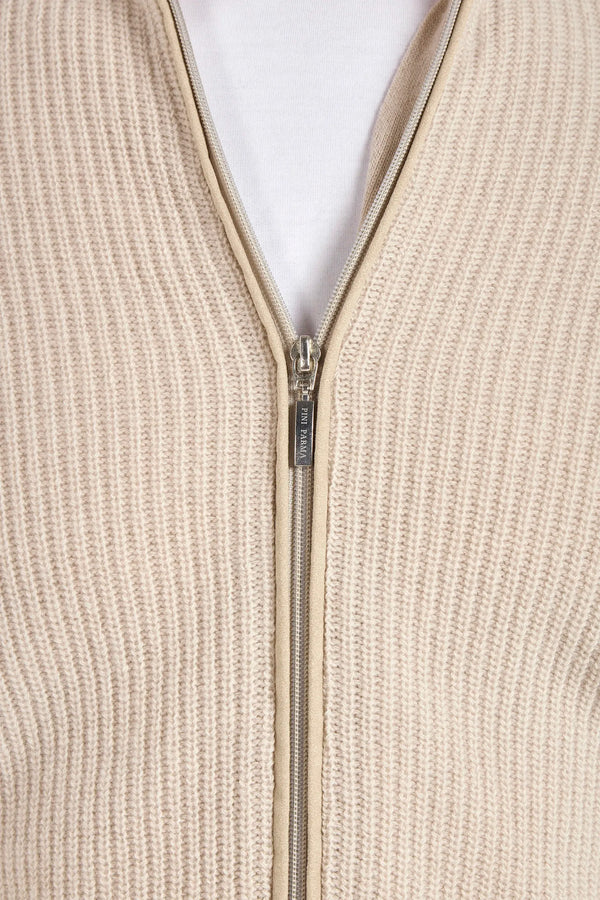 beige ribbed full zip, men's cashmere full zip, italian knit full zip, beige cashmere zip sweater, luxury men's full zip, elegant men's knitwear, refined ribbed full zip, tailored beige full zip, premium italian full zip, sophisticated men's zip sweater, timeless italian knitwear, upscale men's full zip, classic beige zip