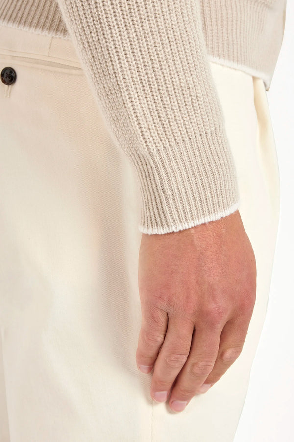 beige ribbed full zip, men's cashmere full zip, italian knit full zip, beige cashmere zip sweater, luxury men's full zip, elegant men's knitwear, refined ribbed full zip, tailored beige full zip, premium italian full zip, sophisticated men's zip sweater, timeless italian knitwear, upscale men's full zip, classic beige zip