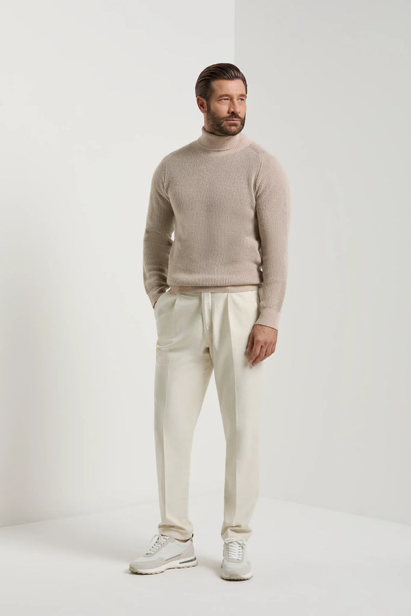 Col roulé beige côtelé - Made in Italy