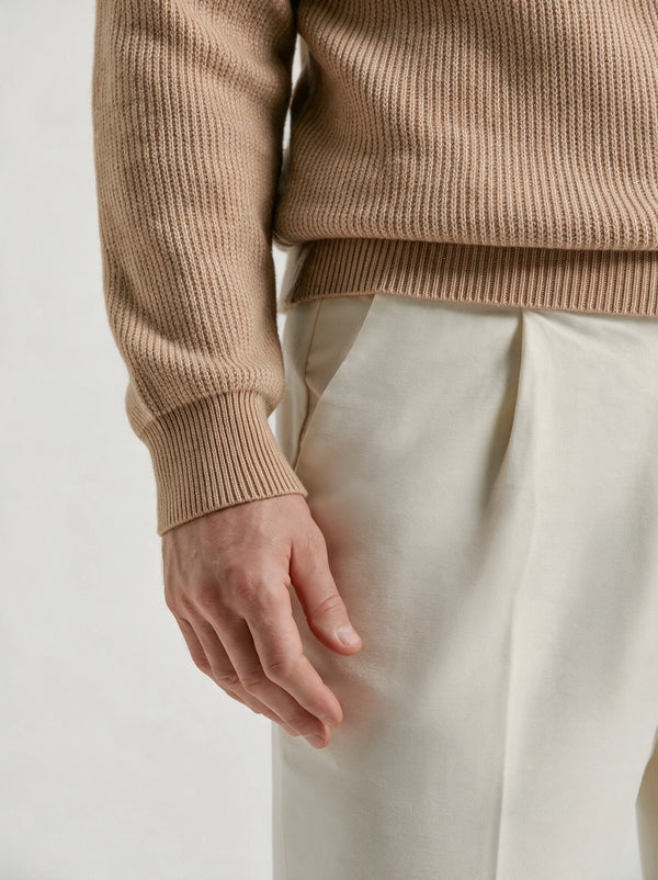 Beige ribbed turtleneck - Made in Italy