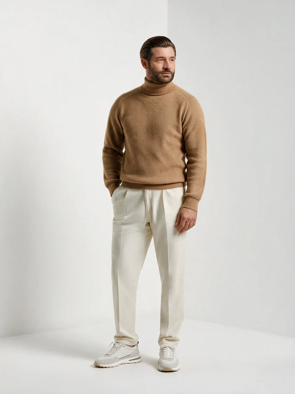Beige ribbed turtleneck - Made in Italy