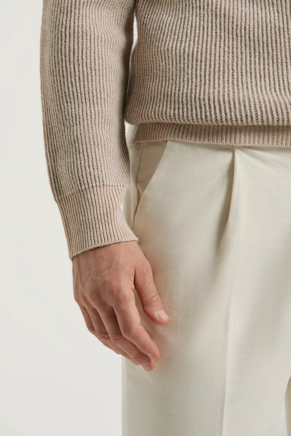 Col roulé beige côtelé - Made in Italy