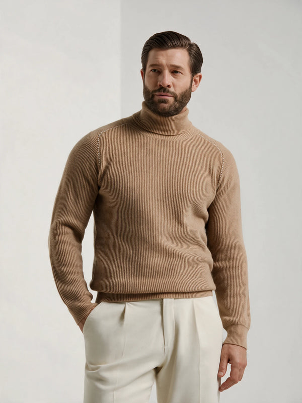 Beige ribbed turtleneck - Made in Italy