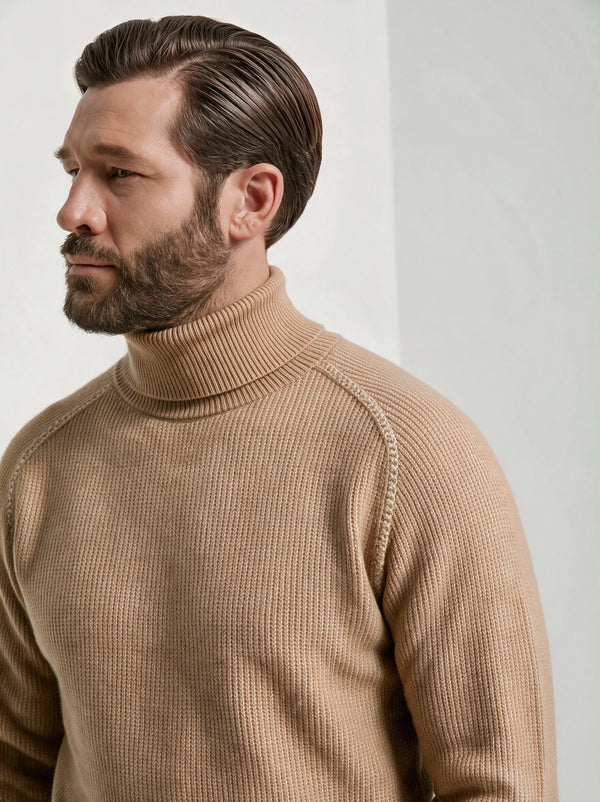 Beige ribbed turtleneck - Made in Italy