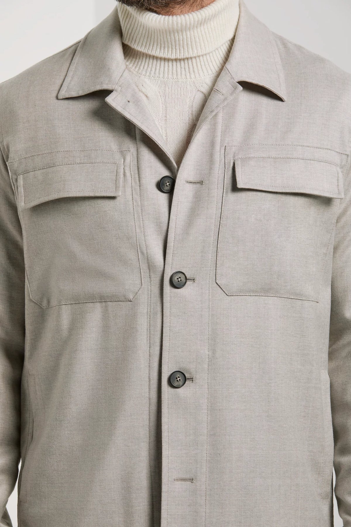 Men Pini Parma Made in Italy beige wool flannel shirt jacket