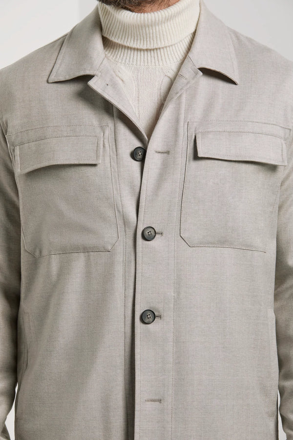 Men Pini Parma Made in Italy beige wool flannel shirt jacket