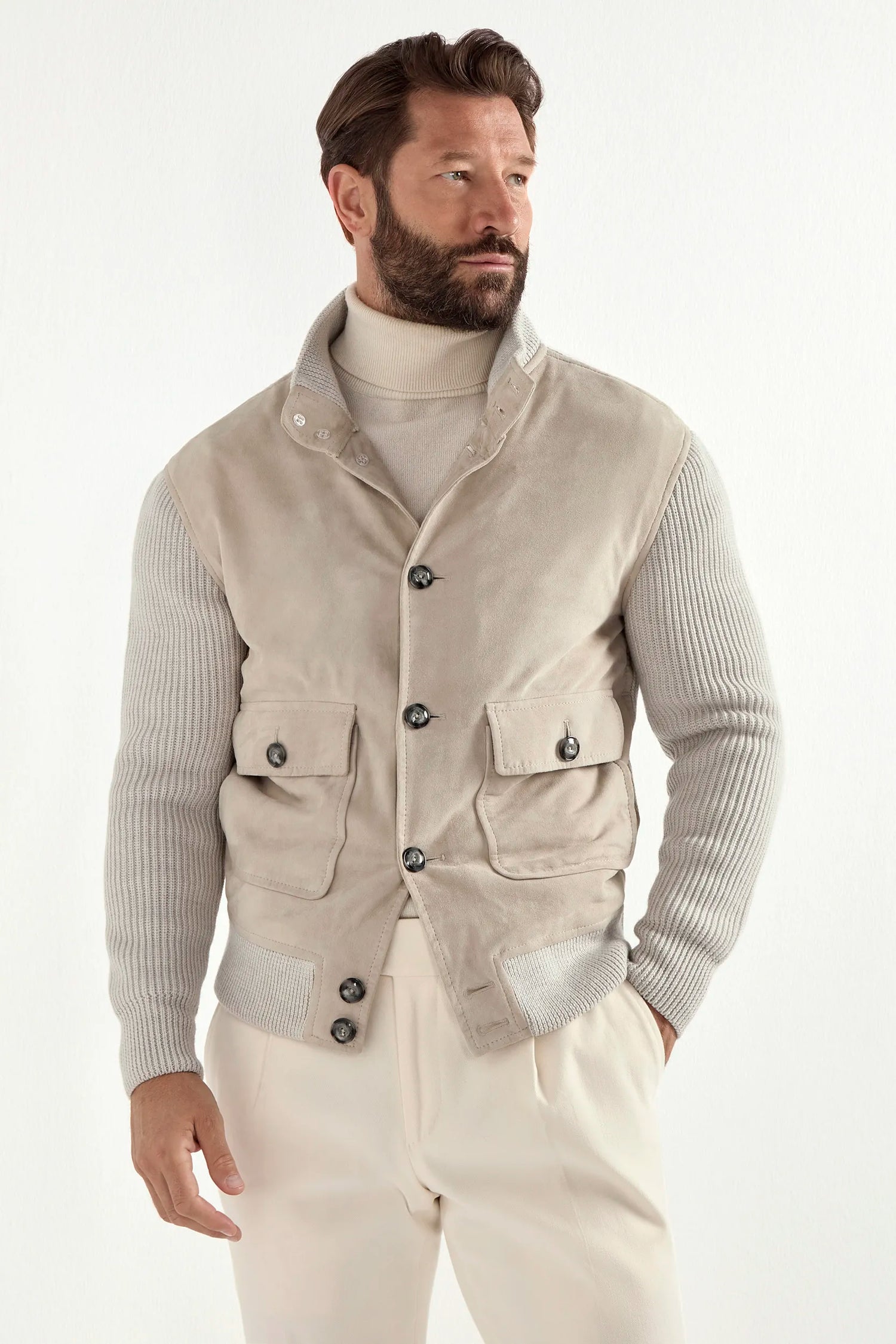 beige suede knit bomber, men's suede bomber, italian suede bomber, beige knit bomber, luxury men's bomber, elegant men's bomber, refined suede bomber, tailored beige bomber, premium italian bomber, sophisticated men's bomber, timeless italian bomber, upscale men's bomber, classic beige bomber, italian craftsmanship bomber, premium men's suede bomber, refined italian knit bomber