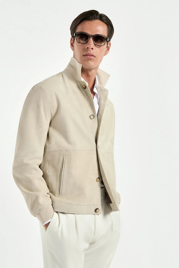 Men Pini Parma beige suede bomber made in italy in 100% leather 