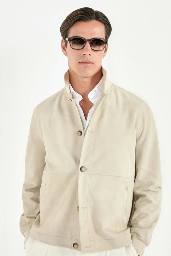 Men Pini Parma beige suede bomber made in italy in 100% leather 