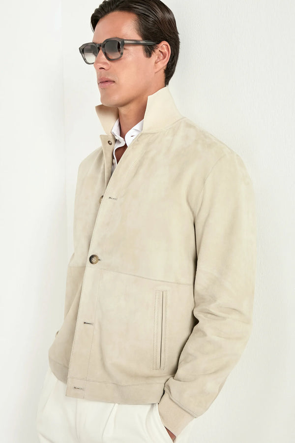 Men Pini Parma beige suede bomber made in italy in 100% leather 
