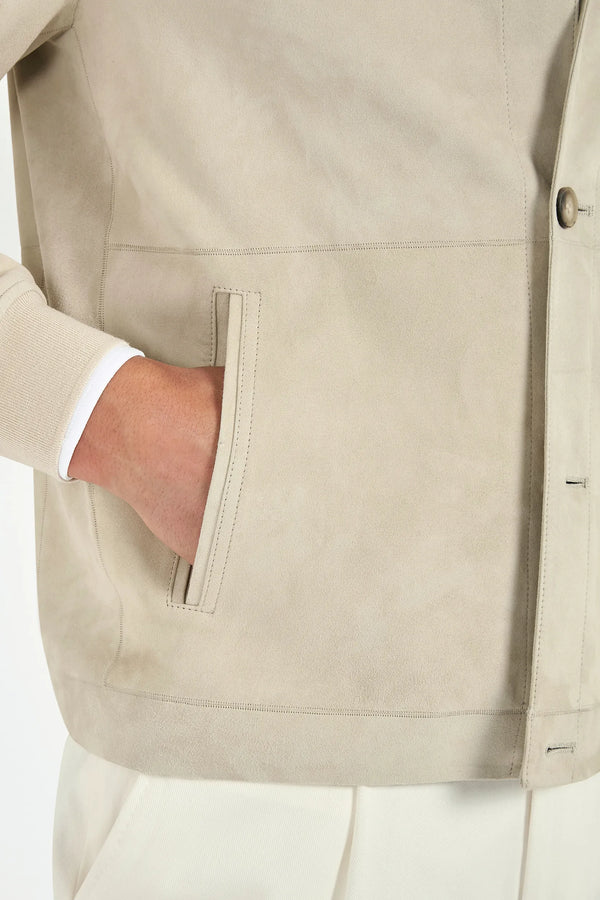 Men Pini Parma beige suede bomber made in italy in 100% leather 