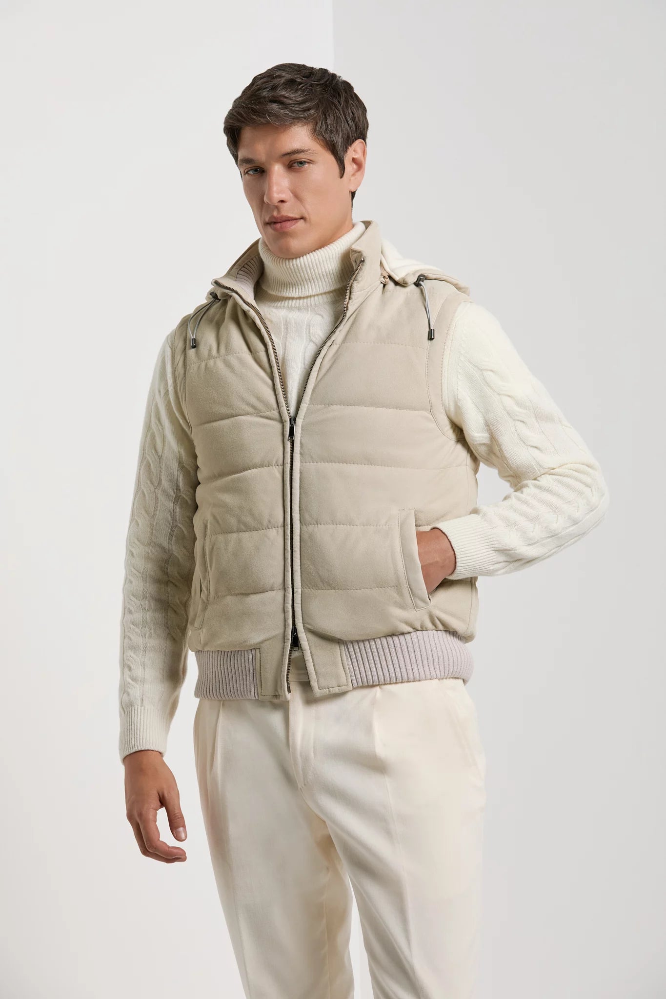 Pini Parma made in Italy men beige suede padded vest