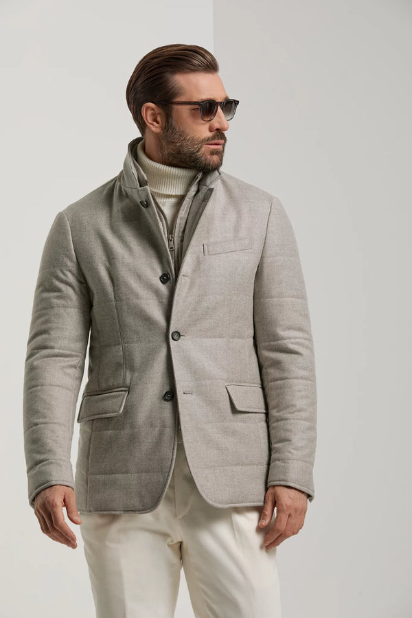 men pini parma beige padded jacket made in italy in Loro Piana wool and cashmere 