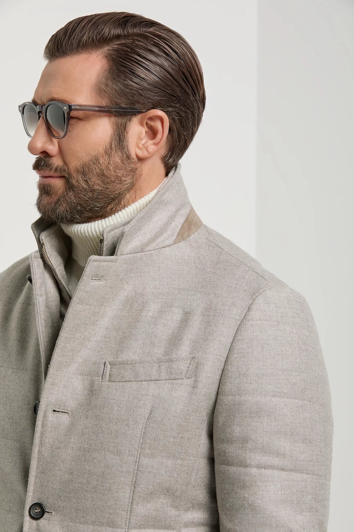 men pini parma beige padded jacket made in italy in Loro Piana wool and cashmere 