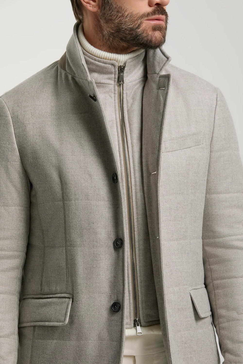 men pini parma beige padded jacket made in italy in Loro Piana wool and cashmere 