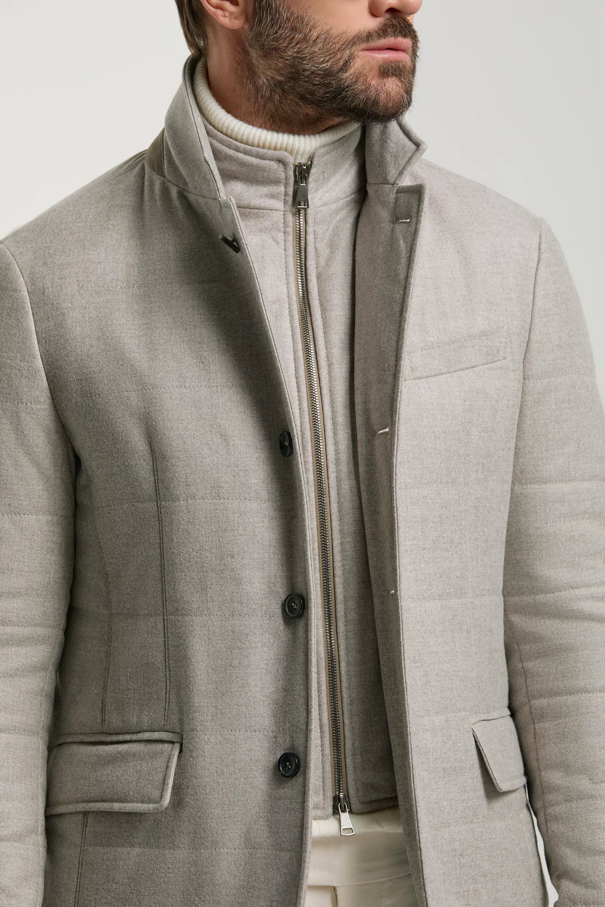 men pini parma beige padded jacket made in italy in Loro Piana wool and cashmere 