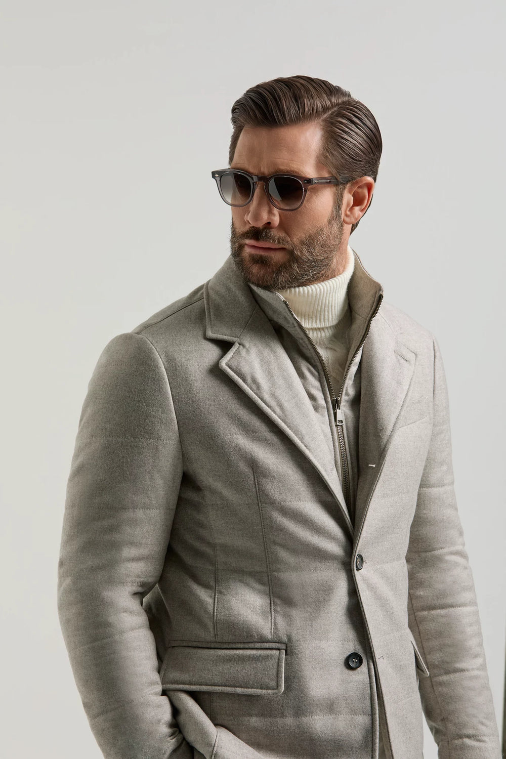 men pini parma beige padded jacket made in italy in Loro Piana wool and cashmere 