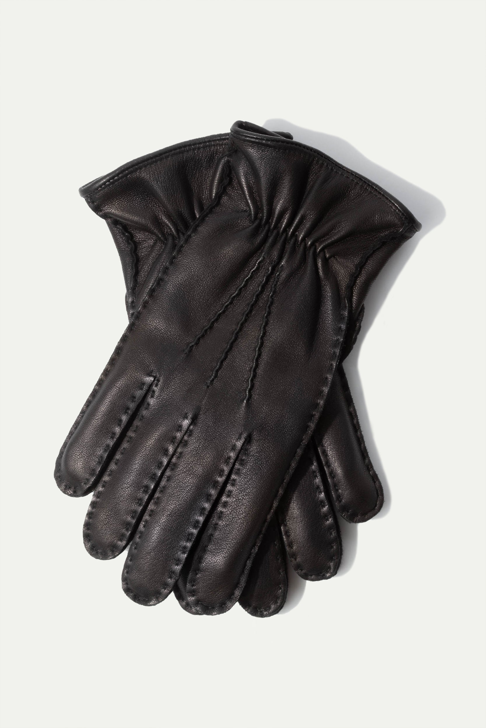 Black Cashmere Lined Deerskin Leather Gloves - Made in Italy