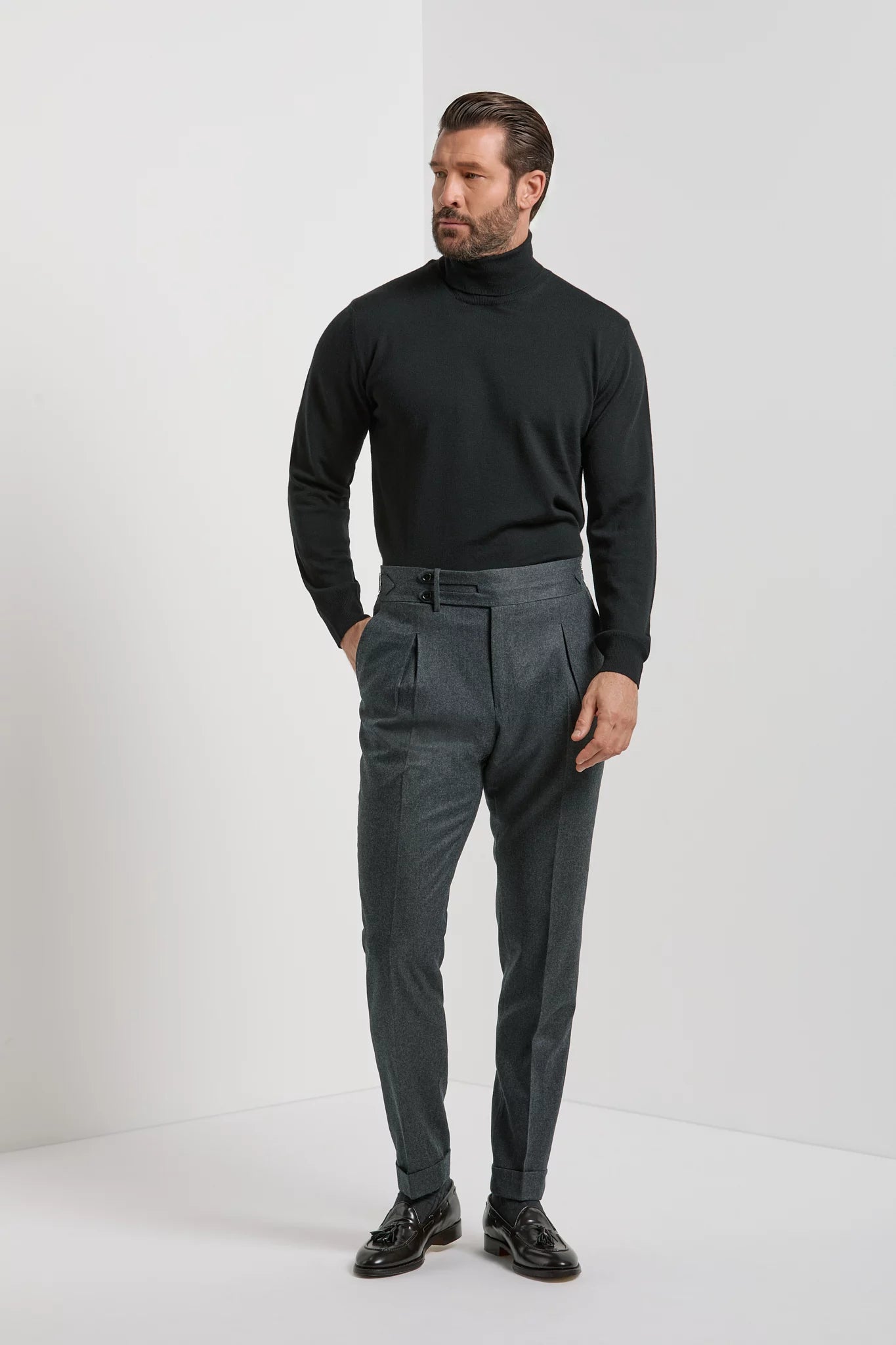 men pini parma black turtleneck made in italy in merino wool 