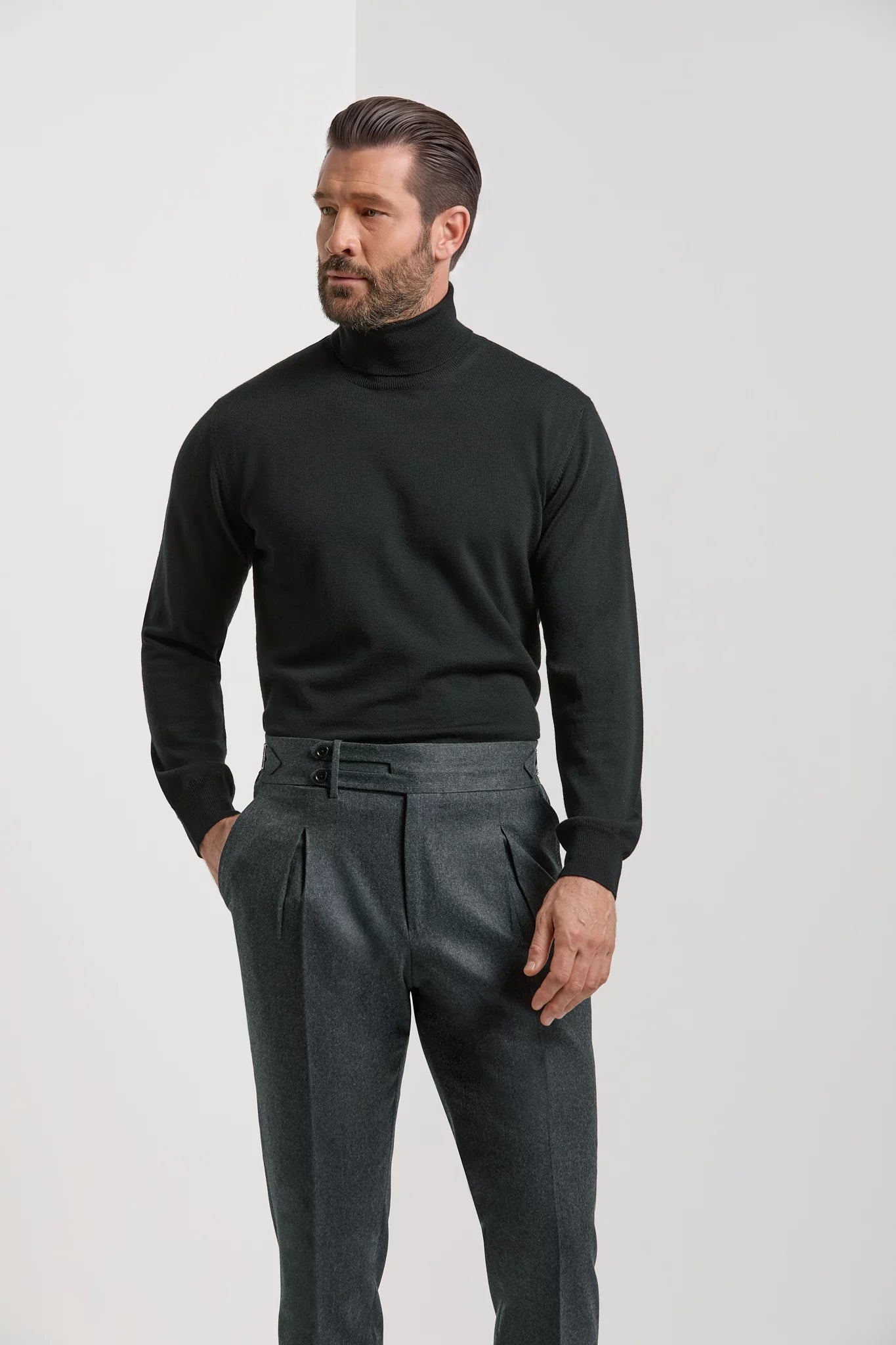 men pini parma black turtleneck made in italy in merino wool 