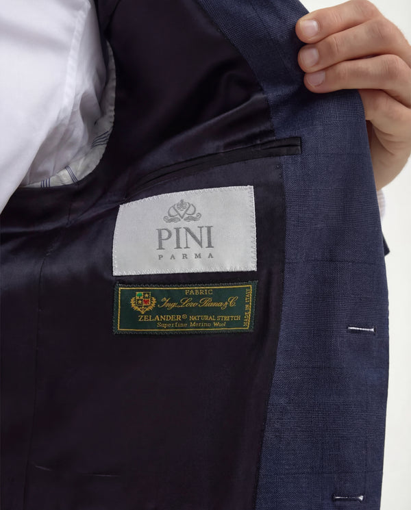 Blue Avio Prince of Wales Full Canvas suit - Made in Italy