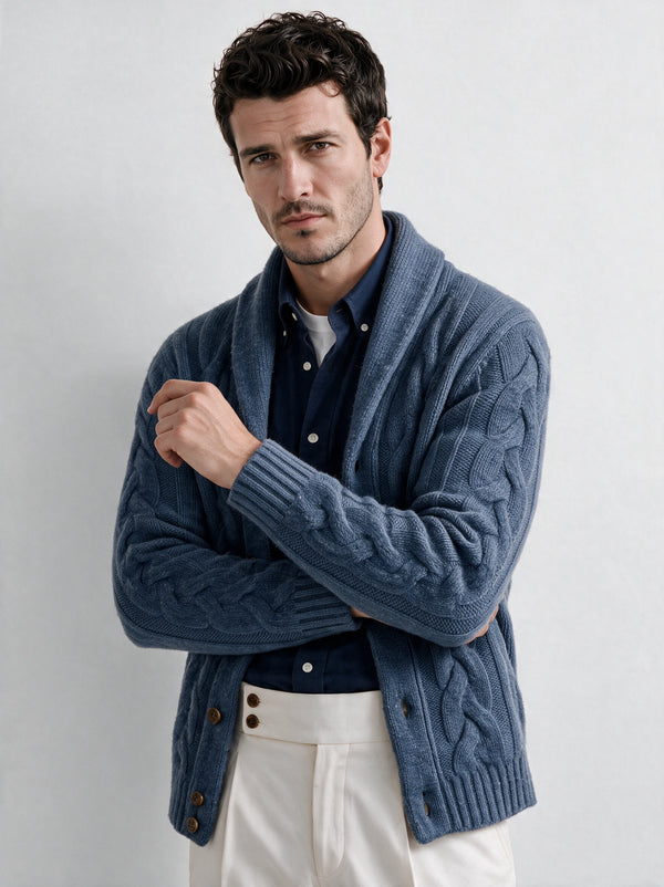 Cardigan blu in maglia - Made in Italy