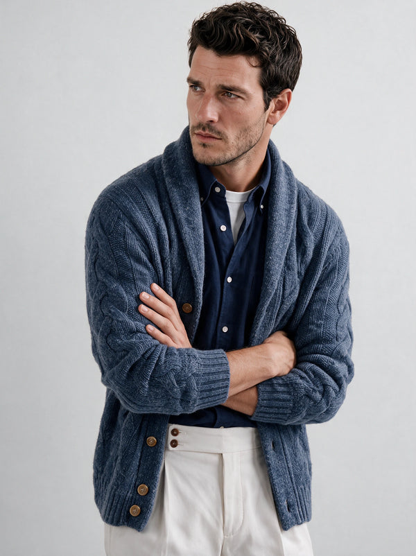 Cardigan blu in maglia - Made in Italy