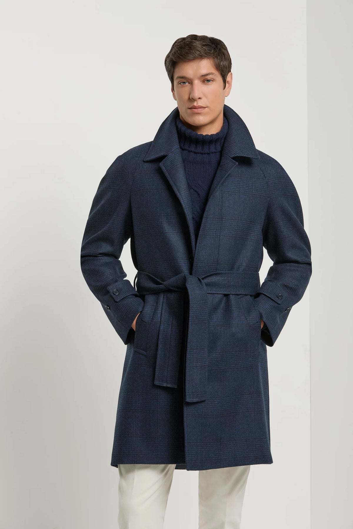 Cappotto raglan blu Principe di Galles - Made in Italy