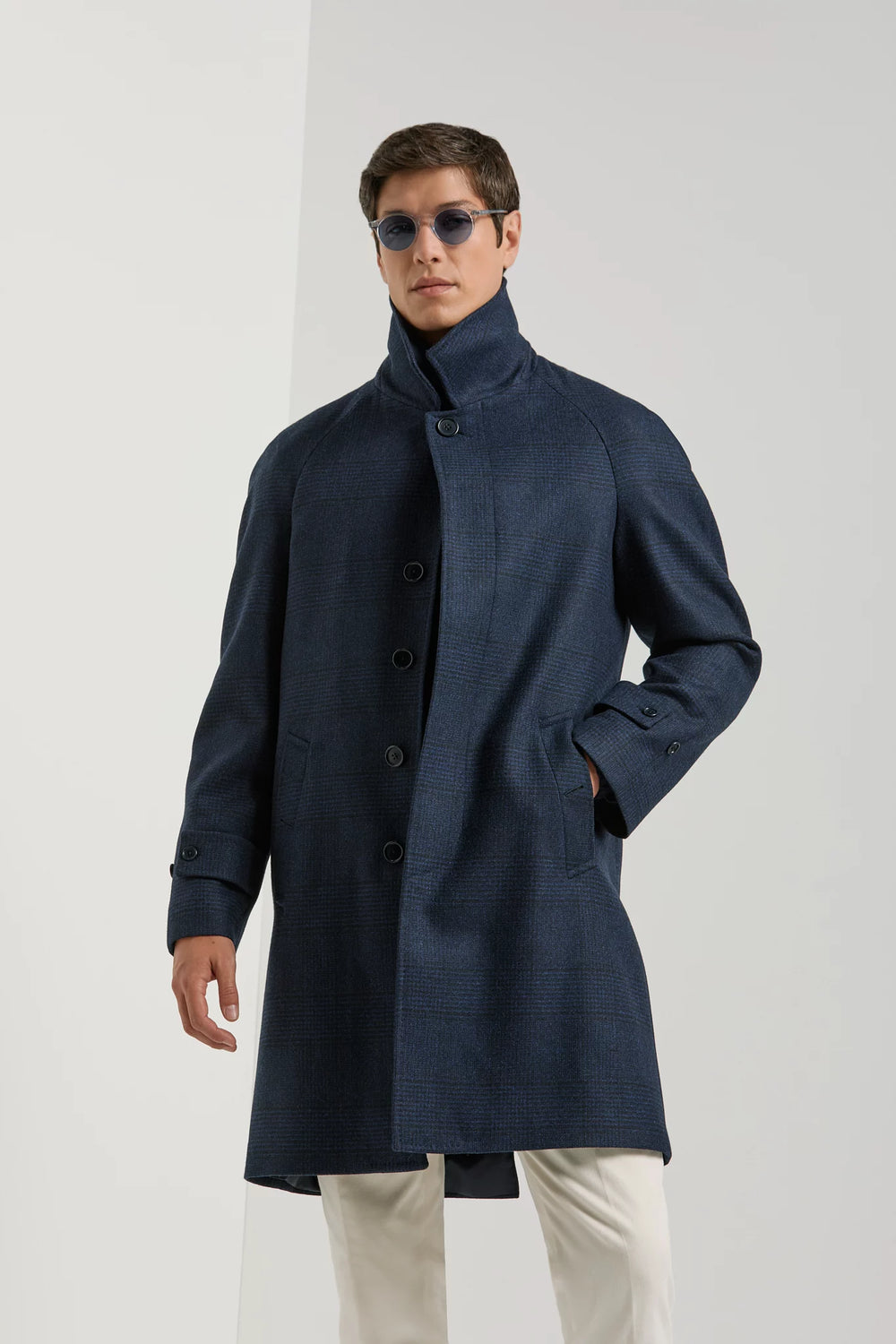 Blue Prince of Wales raglan coat - Made in Italy