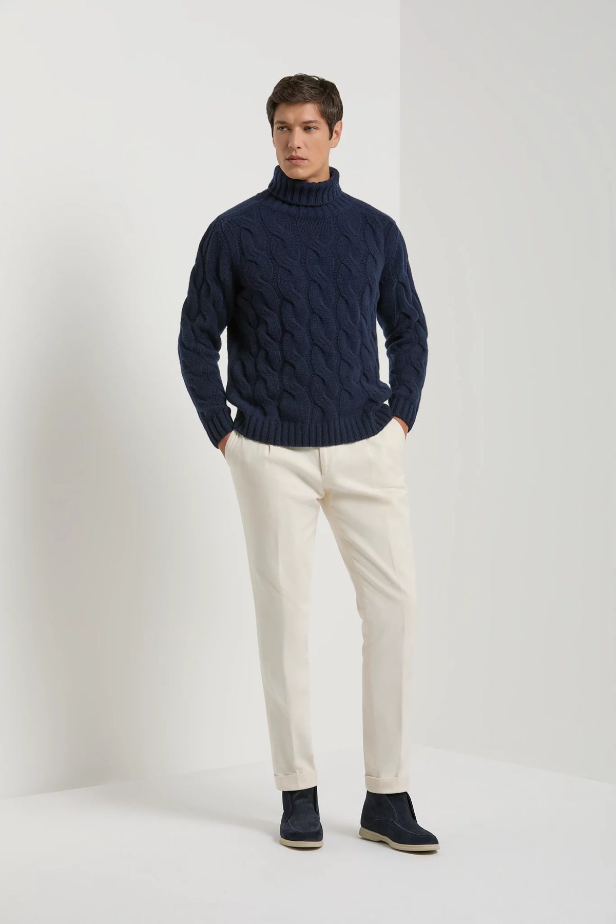 men pini parma blue cable turtleneck made in italy in wool 
