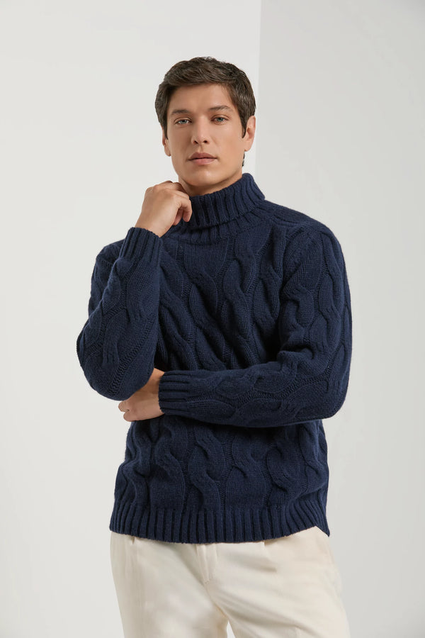 men pini parma blue cable turtleneck made in italy in wool 
