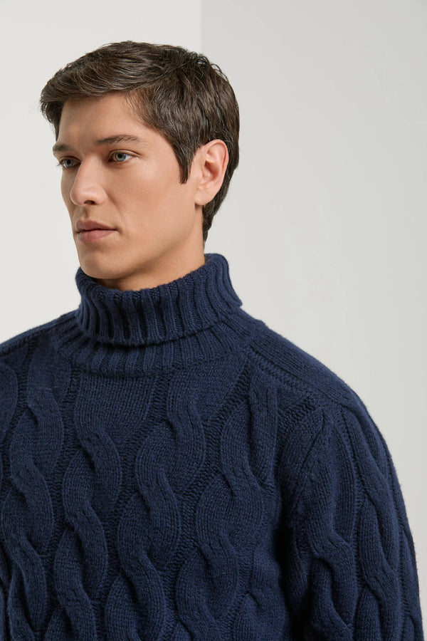 men pini parma blue cable turtleneck made in italy in wool 