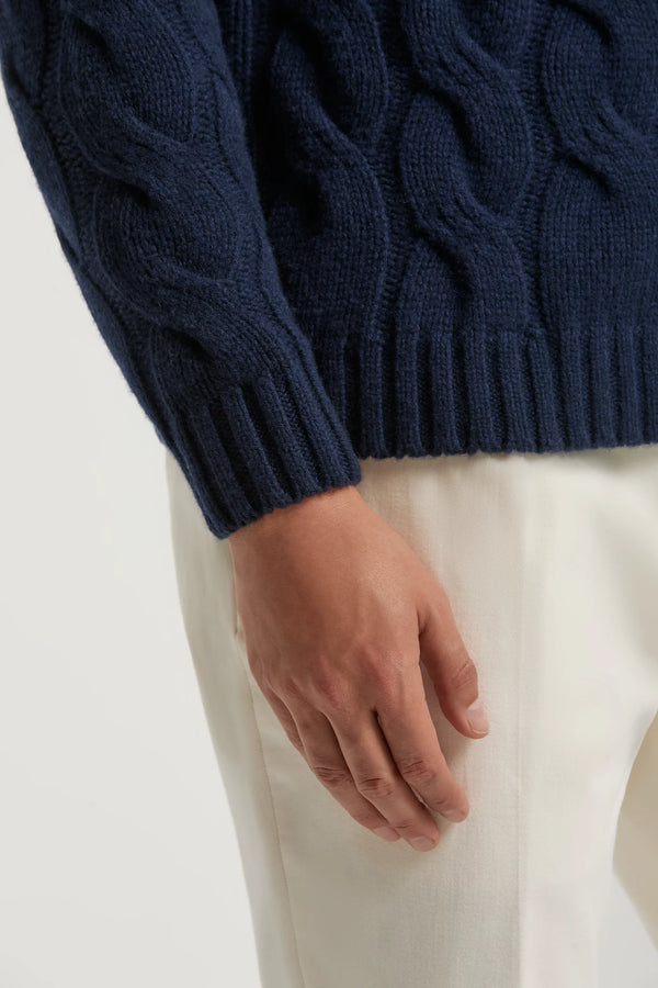men pini parma blue cable turtleneck made in italy in wool 