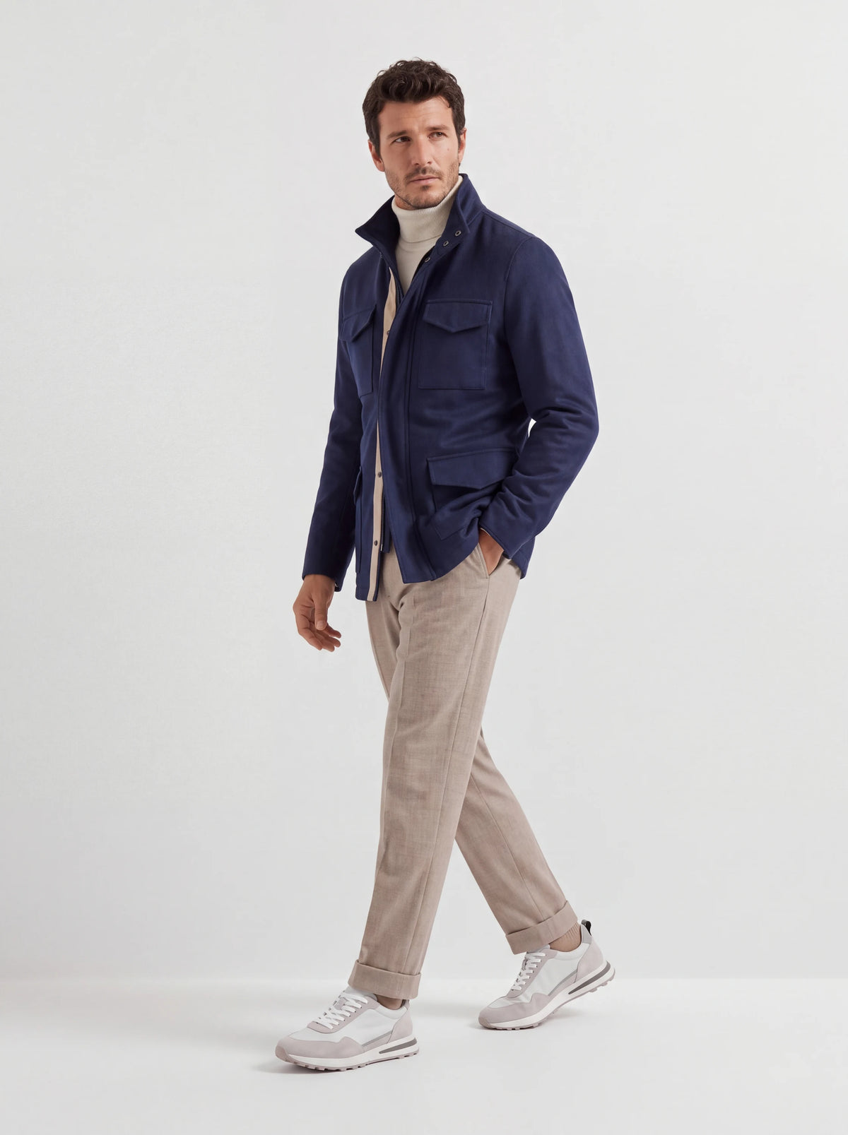 Field jacket blu in cashmere - Made in Italy