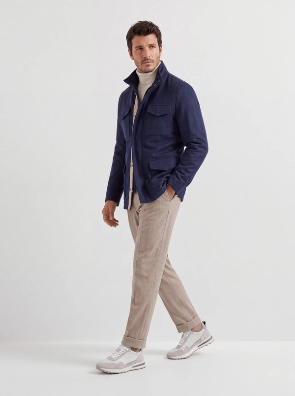 Field jacket blu in cashmere - Made in Italy