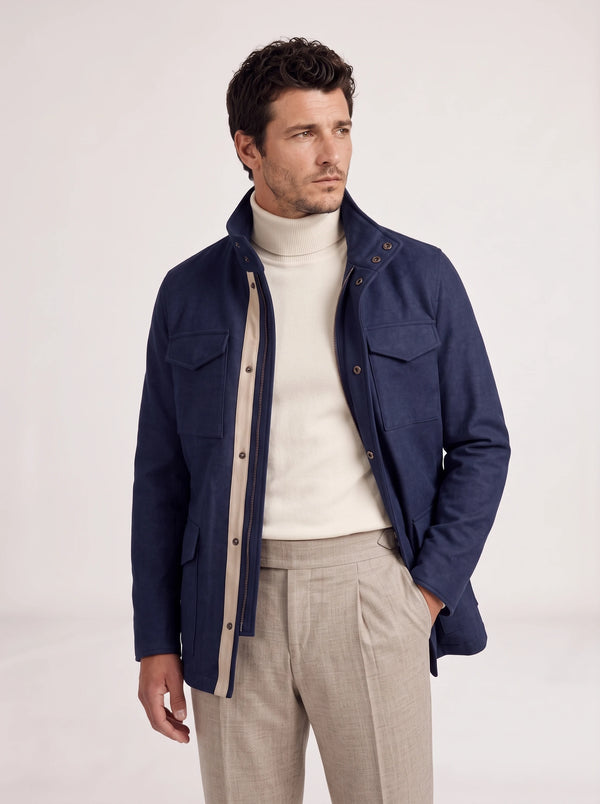 Field jacket blu in cashmere - Made in Italy