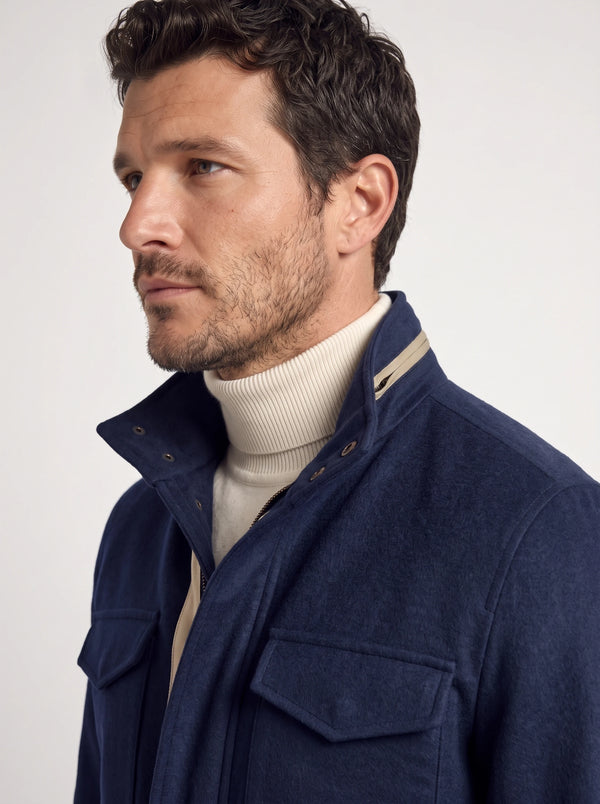 Field jacket blu in cashmere - Made in Italy