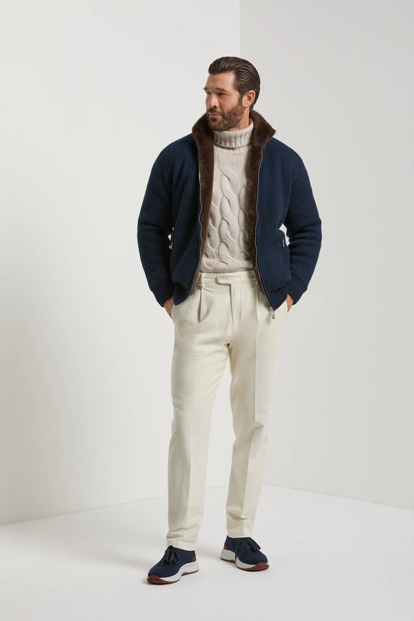 Pini Parma made in Italy men blue cashmere knitted bomber fur winter outwear