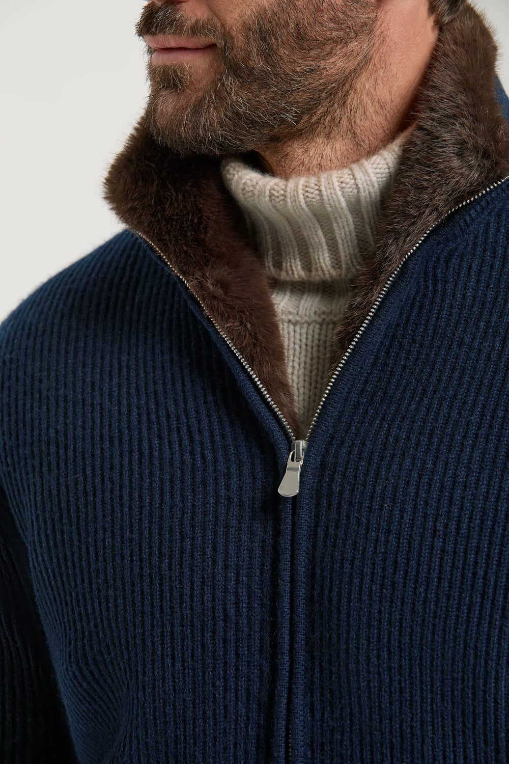Pini Parma made in Italy men blue cashmere knitted bomber fur winter outwear