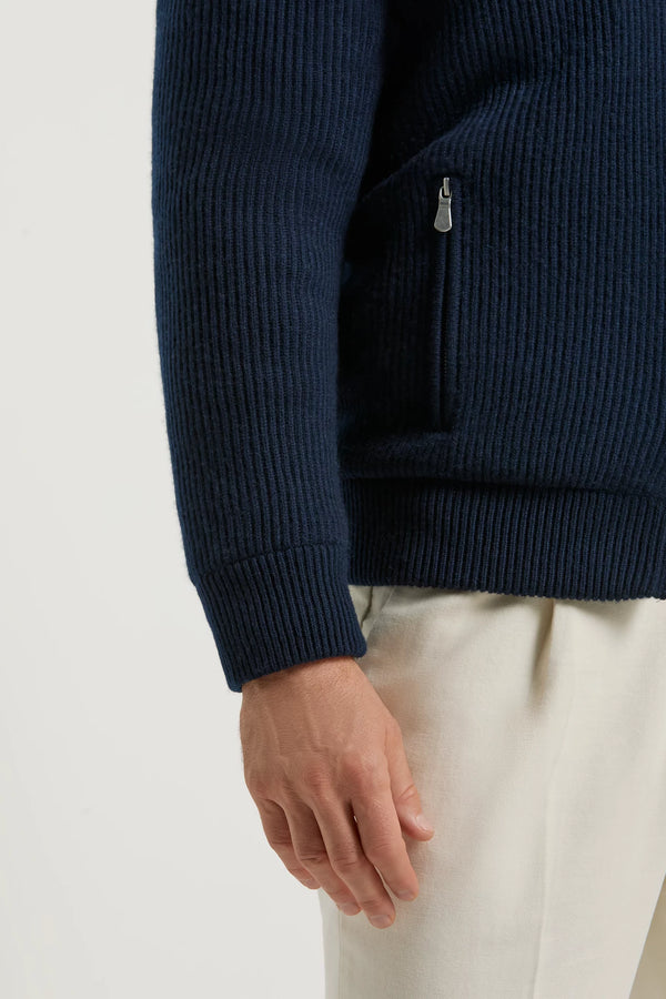 Pini Parma made in Italy men blue cashmere knitted bomber fur winter outwear