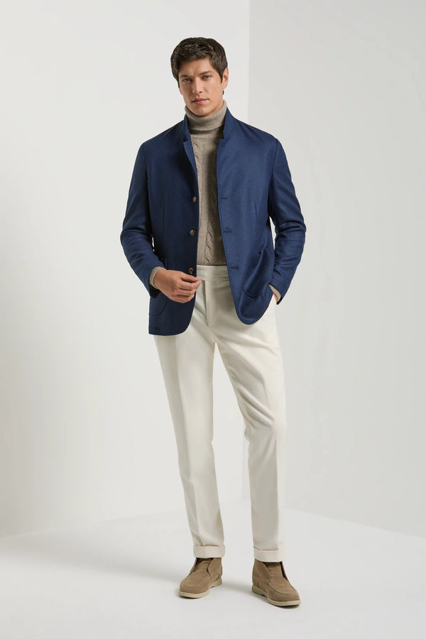 men pini parma blue coreana jacket made in italy in wool and cashmere 