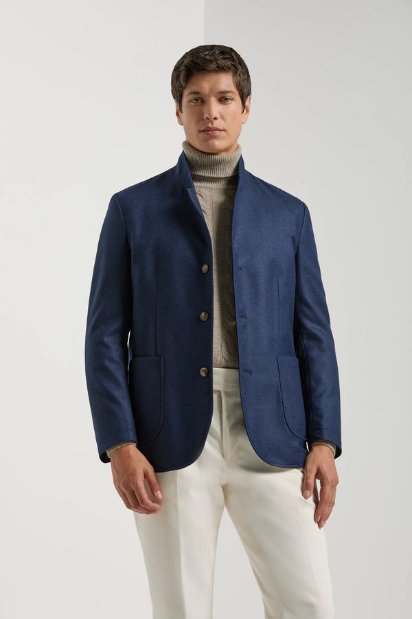 men pini parma blue coreana jacket made in italy in wool and cashmere 