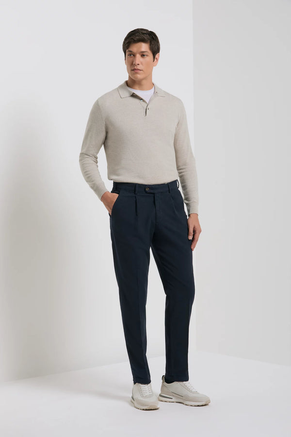 men pini parma blue trousers made in italy in cotton and silk 