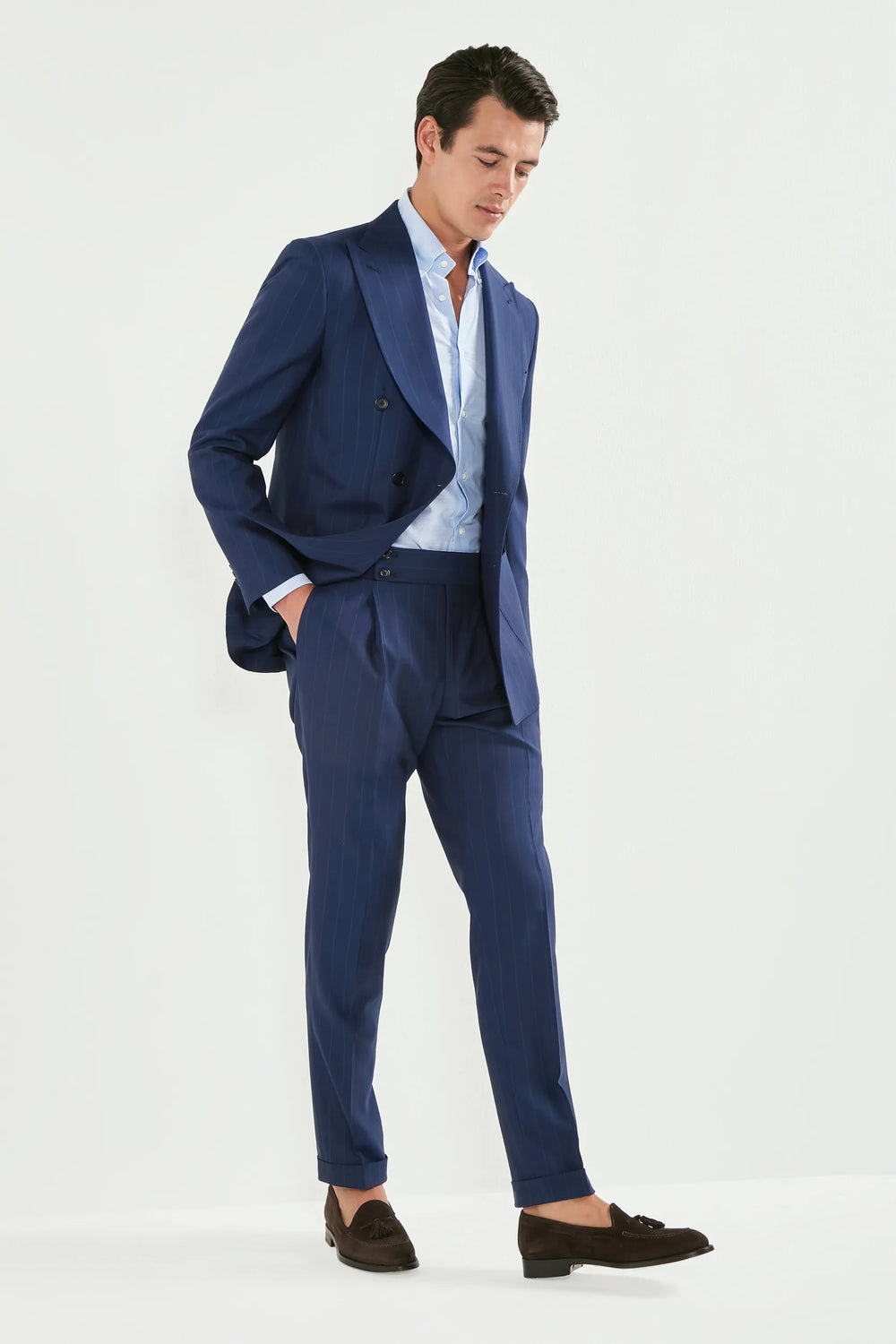 Men Pini Parma bue striped double breasted suit made in italy in wool 